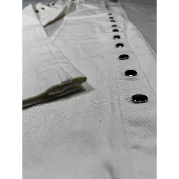 Staud Carter White Denim Straight Leg Sailor Flap Silver Buttons SZ 8 NWT 32” - Picture 2 of 9